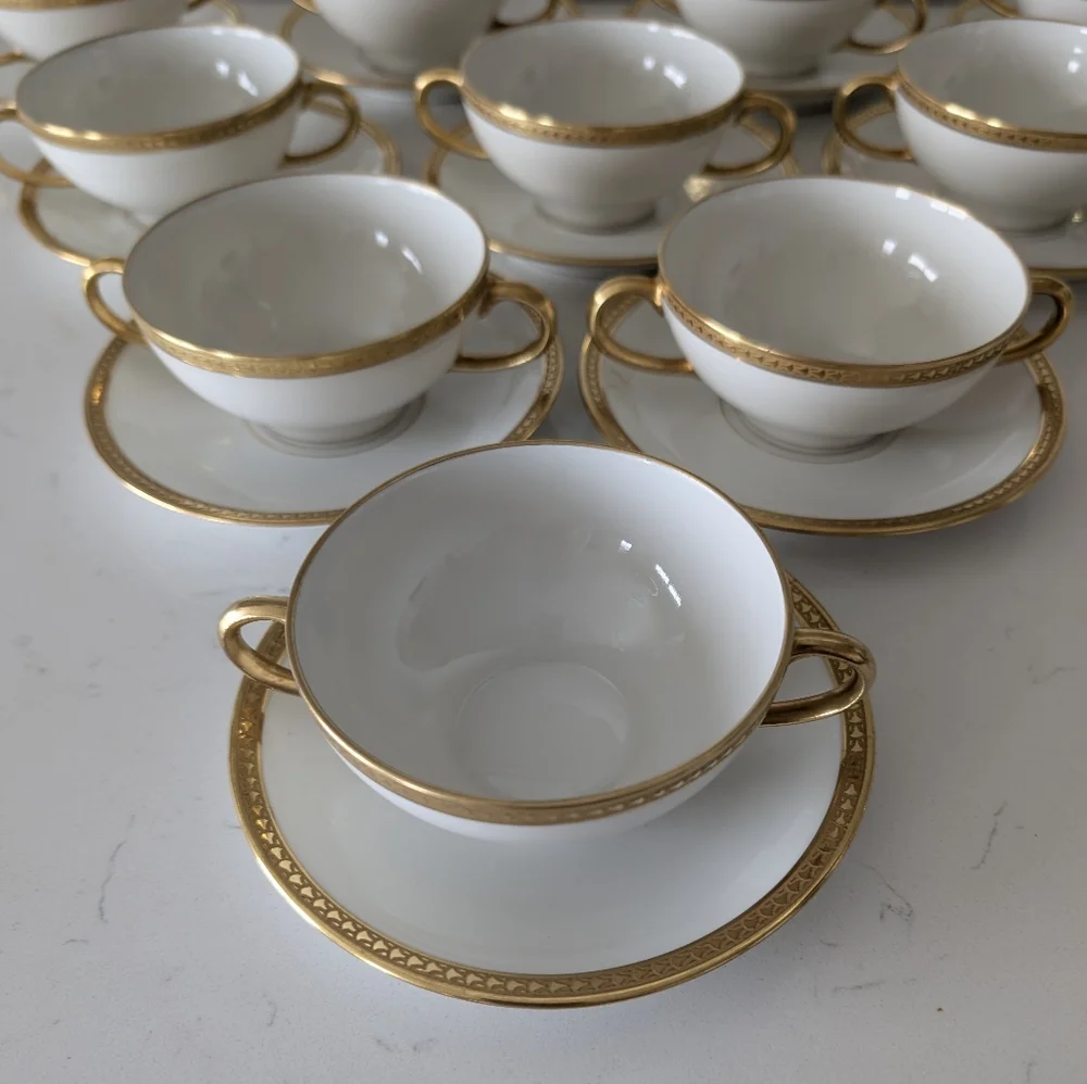 Limoges France William Guérin Circa 1900–1932 Soup Cup with Saucer Double Handle - Picture 3 of 16